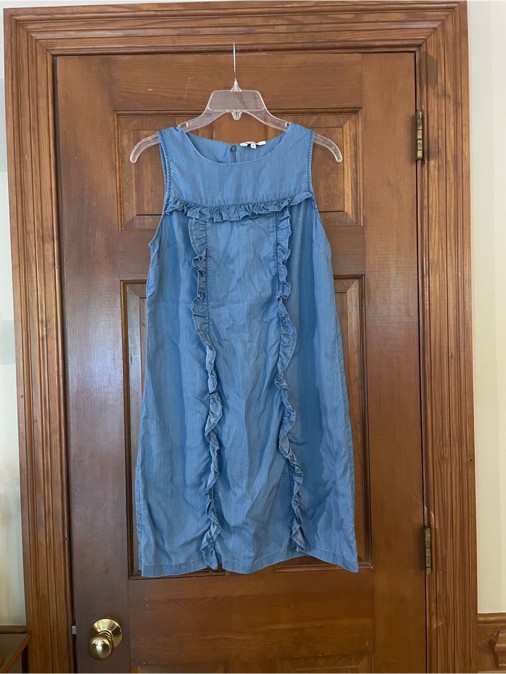Crown & Ivy Light Blue Ruffle Front Sleeveless Dress, Back Zip and Clasp, Size 4